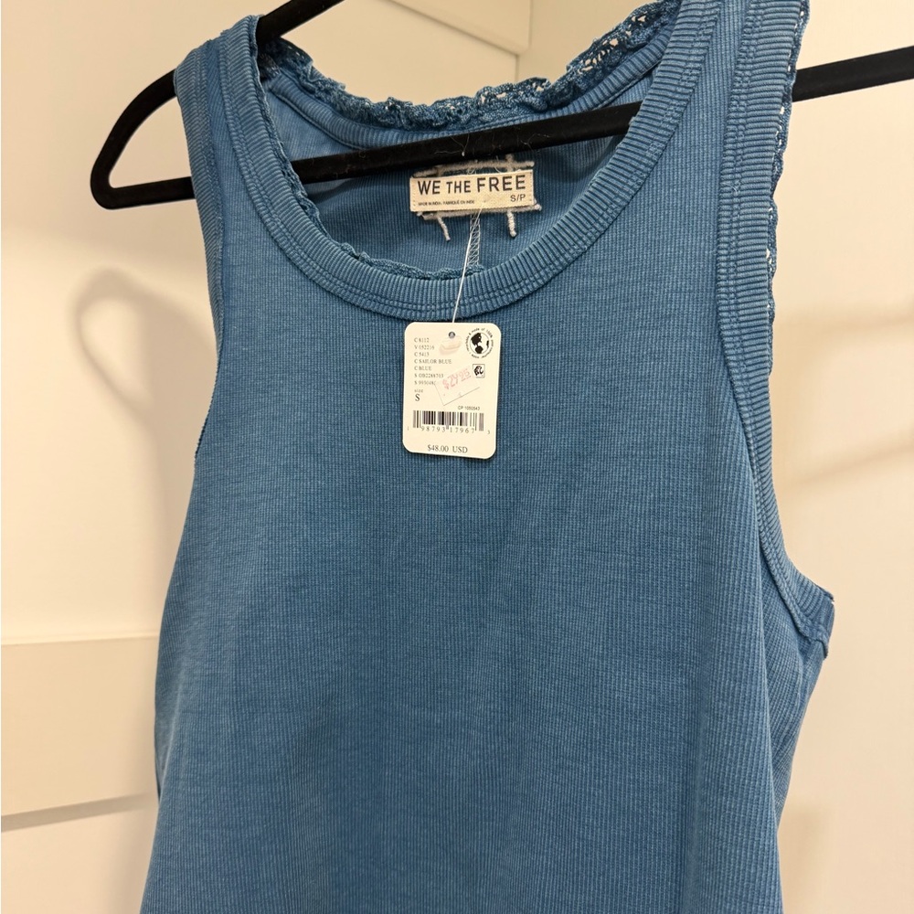We The Free Blue Ribbed Scoop Tank - Picture 3 of 3